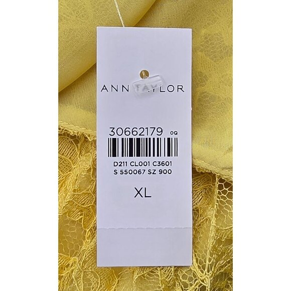 NWT Women's - Ann Taylor Yellow Pleated Lace Tank, Size XL - Picture 7 of 8